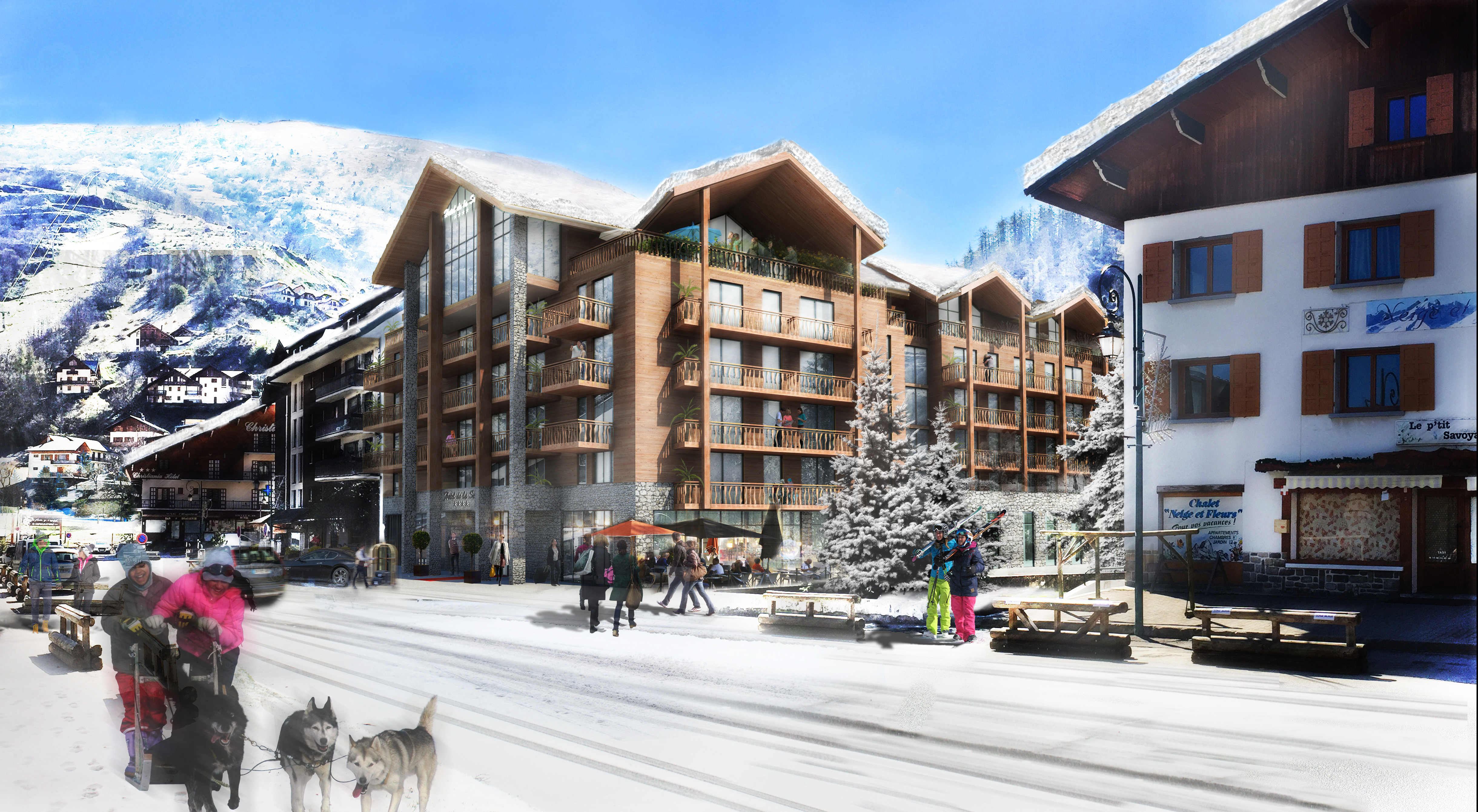 Hôtel et résidence à Valloire - prototype extérieur en hiver