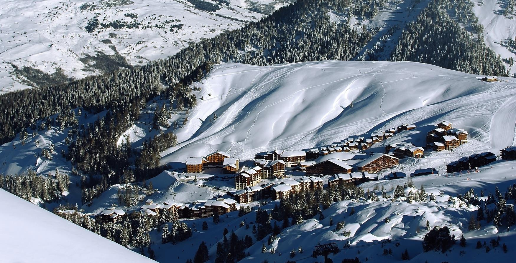 Vue sur Plagne Soleil en hiver